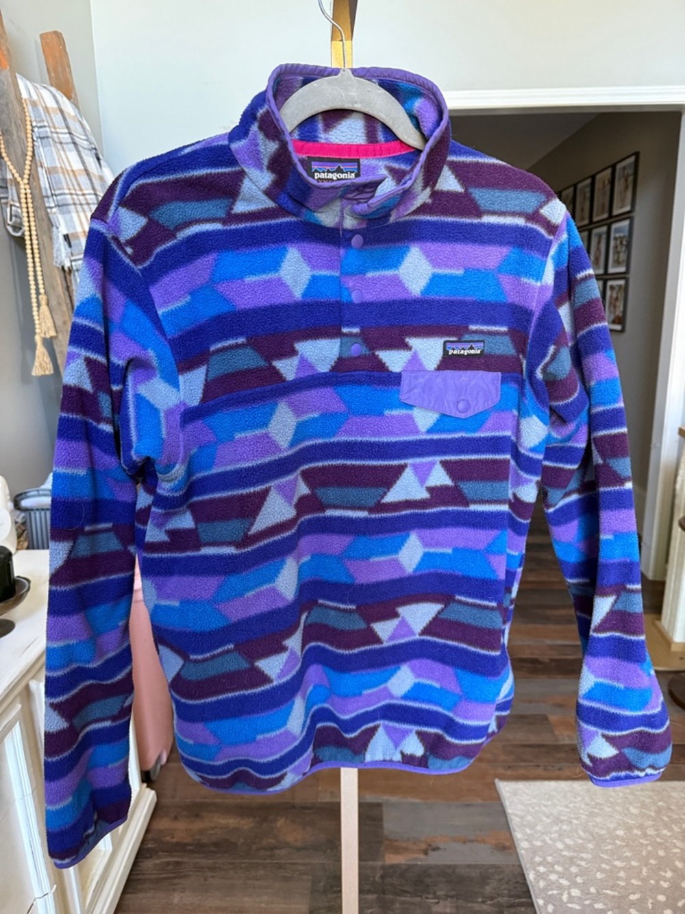 Patagonia Blue & Purple Geometric Synchilla Fleece Pullover